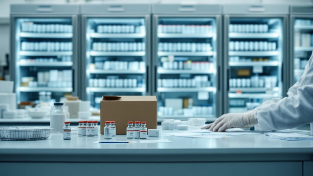 Apotheke mit Impfstoff-Vorbereitung, medizinisches Fachpersonal bei der Arbeit