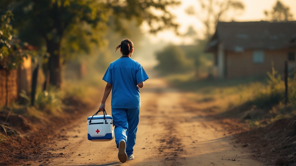Gesundheitspersonal auf dem Weg zu abgelegenen Dörfern